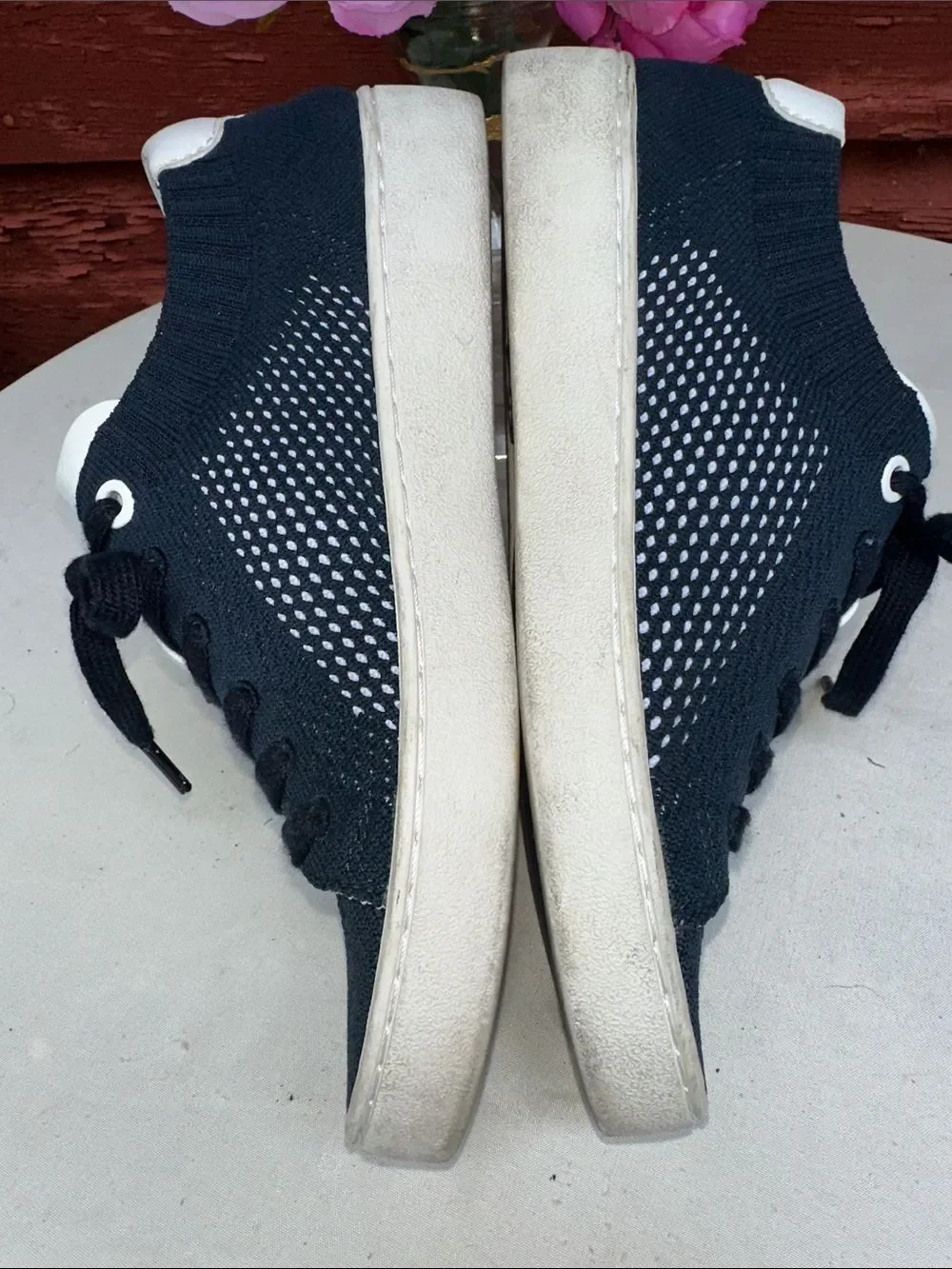 Michael Kors Blue and White Knit Lace-Up Sneakers